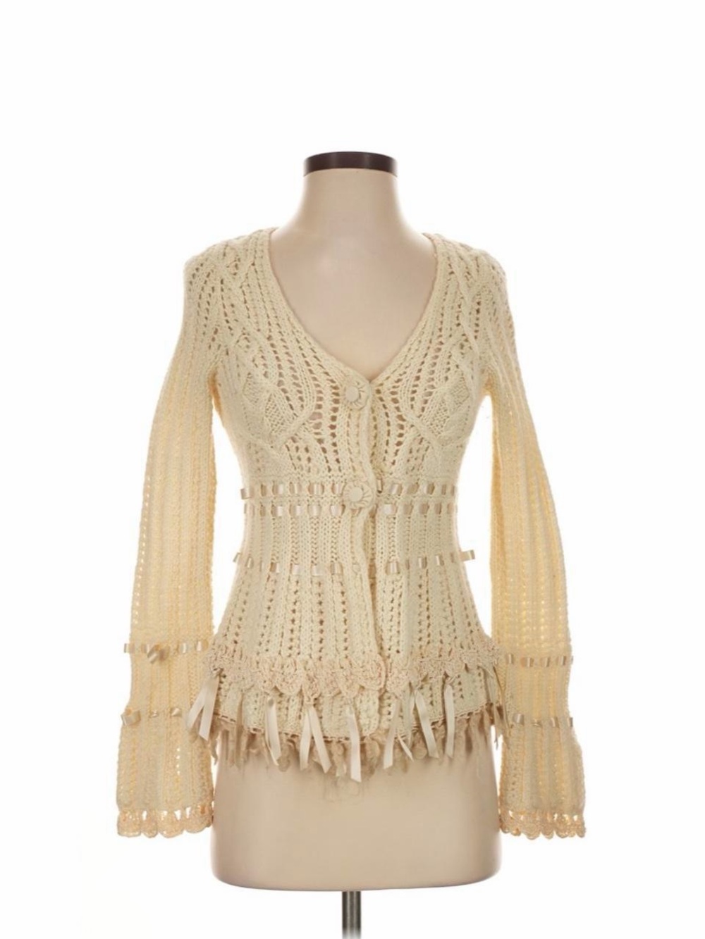 Y2k Guinevere cream yellow cardigan with Fringe
